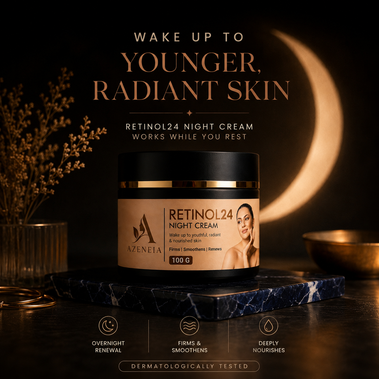 Azeneia Retinol24 Night Cream | Firms & Renews Skin While You Sleep | 100g